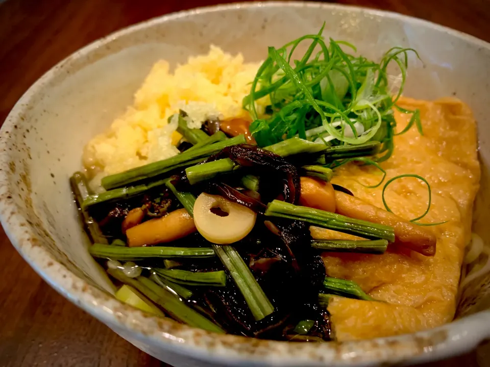 山菜 たぬきつね温めん|半田手延べそうめんの店 阿波や壱兆さん