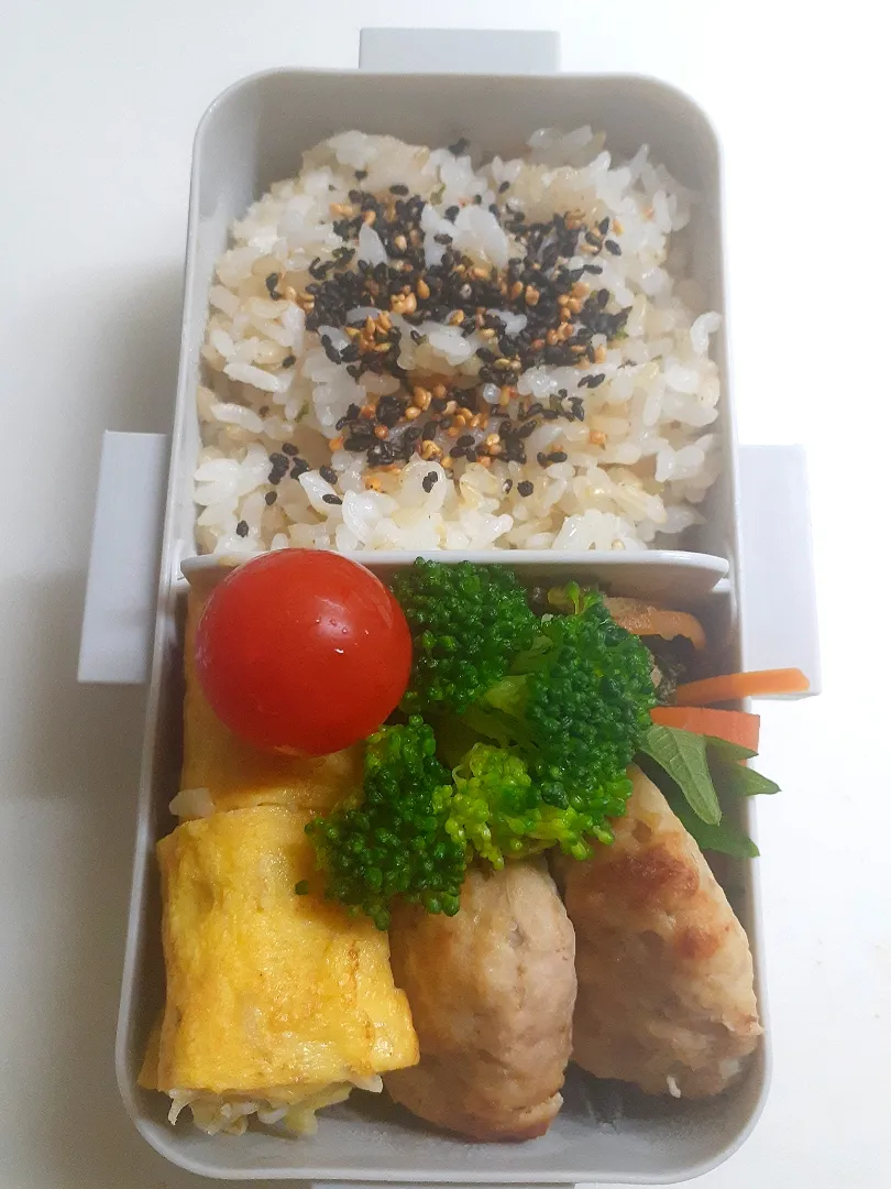 ☆中学生弁当☆玄米入り味ごまひじきごはん、切干大根、ハンバーグ、ブロッコリー、ミニトマト、シラス葱卵焼き|ｼｮｺﾗさん