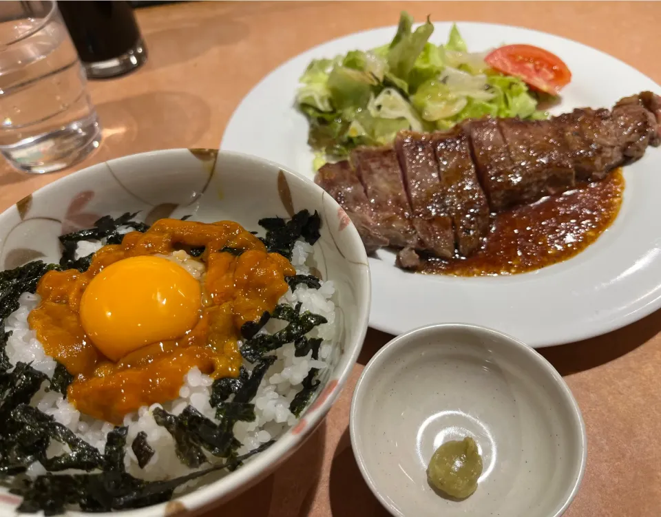 サーロインステーキ+ウニ丼|KOMAさん