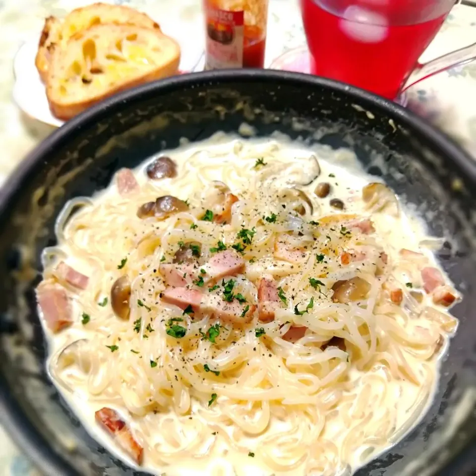 しらたきとベーコンのクリームパスタ風|うたかた。さん