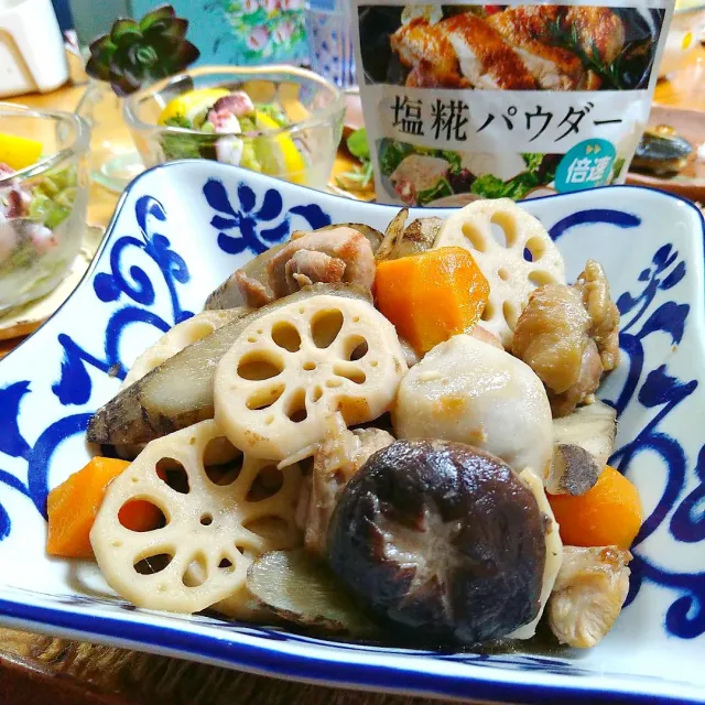 Snapdishの料理・レシピ写真:筑前煮にも塩糀パウダー🎶｜これぞ令和の“こうじ革命”！あらゆる食材にかけたくなる、「塩糀パウダー」の衝撃