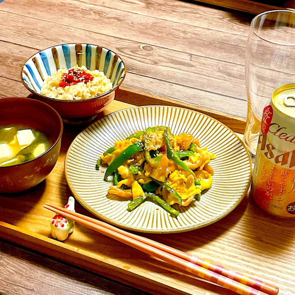 豚肉とピーマンの味噌炒め
豆腐とワカメの味噌汁
チャンジャごはん|naruさん