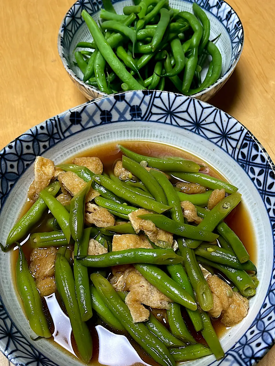 頂いたいんげんの煮浸しと茹でいんげん(マヨネーズで食べる用)|abekoさん