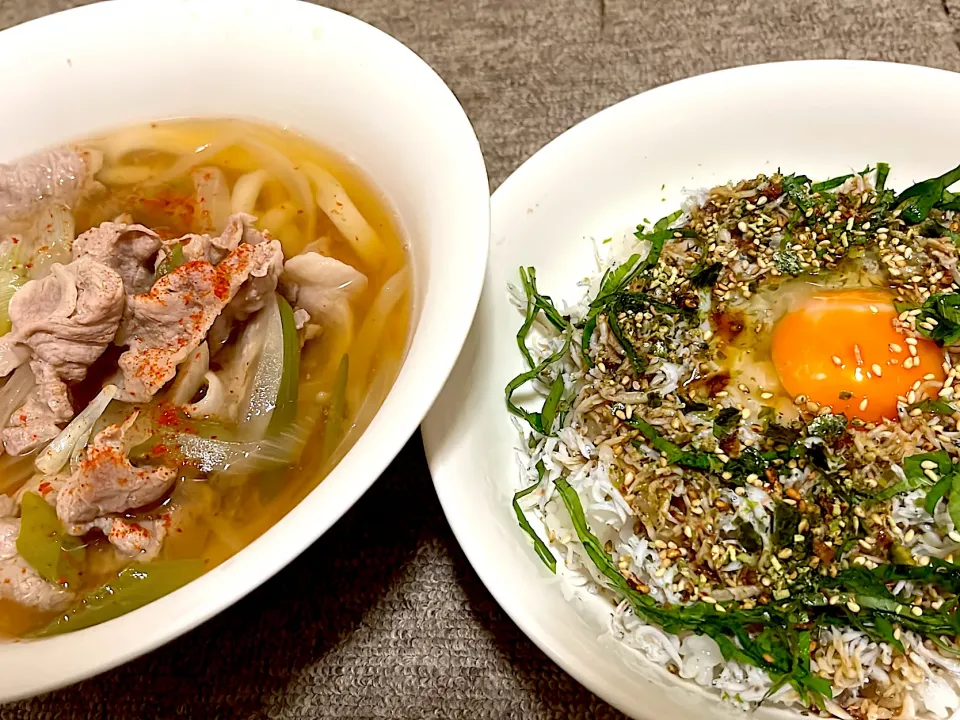 肉うどんとシラス丼|ちゃびきゅさん