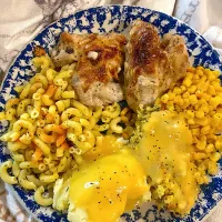 Snapdishの料理写真:Cream of mushroom chicken mashed potatoes and gravy stuffing corn and butter noodles|Debbieさん