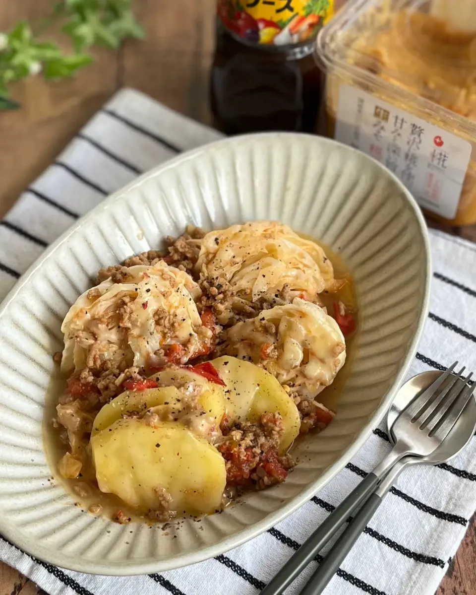 キャベツとじゃがいもの味ソース煮|あゆさん