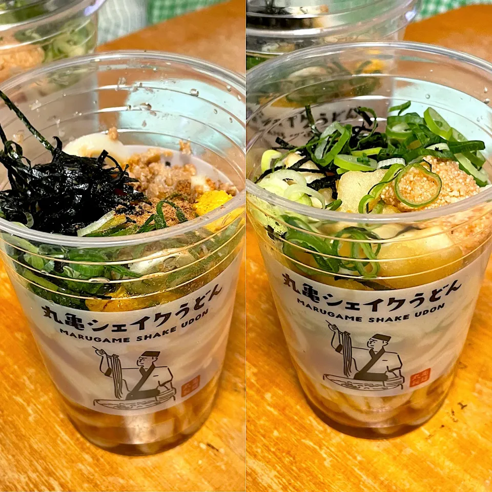 丸亀シェイクうどん　青シソかおるたらポテぶっかけ　ピリ辛肉そぼろぶっかけ|るみおんさん