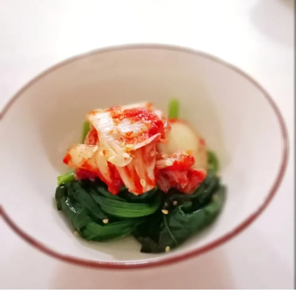 Spinach + Kimchi salad

Sauce - Fish sauce + sesame oil|2721_blissさん