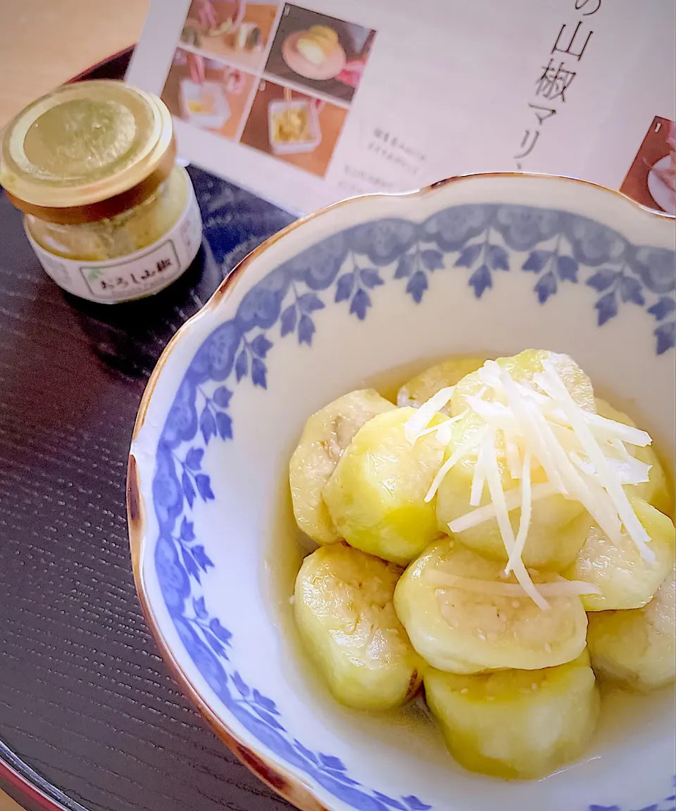 Snapdishの料理写真:蒸し茄子の山椒マリネ～リーフレットより～|にゃんぺこさん