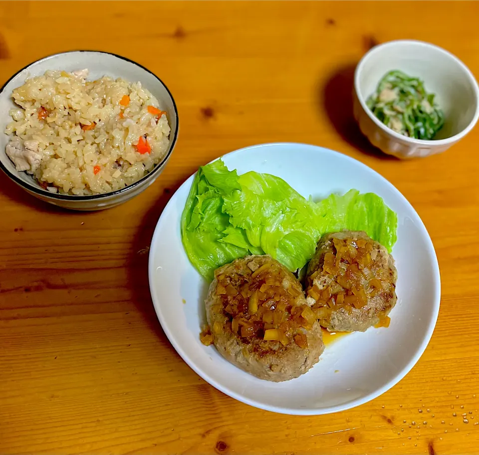 和風ハンバーグと炊き込みご飯|りなさん