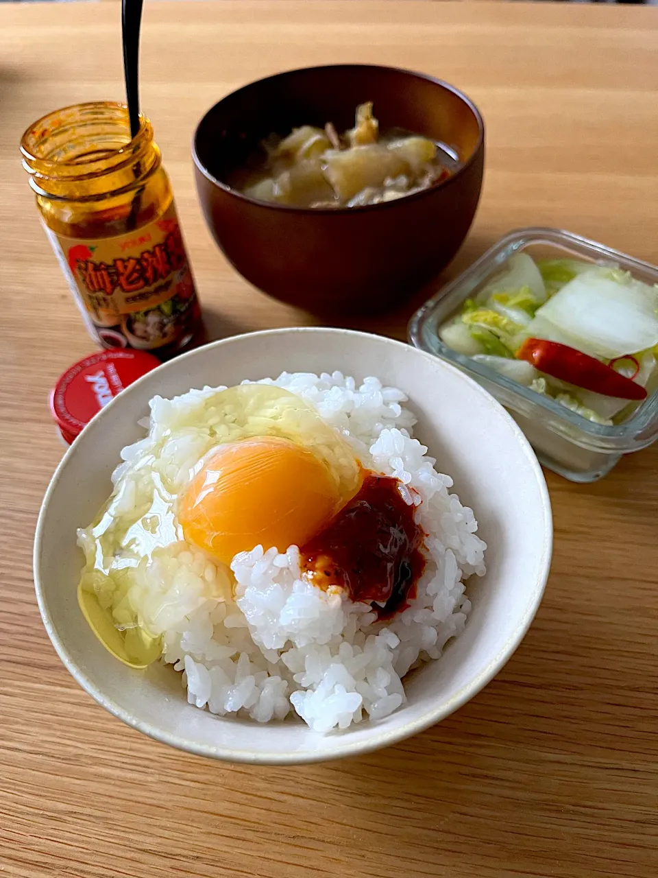 今日のお昼ごはん~卵がけご飯、豚汁、漬物~|ゆかｕさん