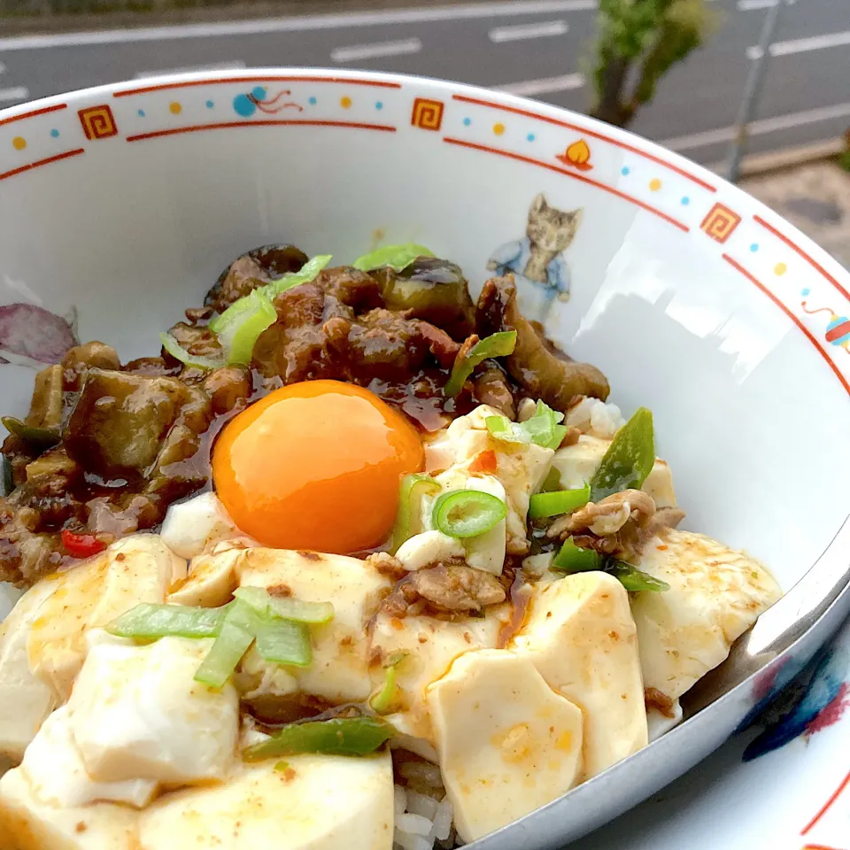 麻婆豆腐と麻婆茄子のあいがけ丼|Kさん