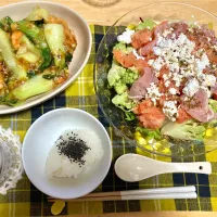 えびと青梗菜の豆板醤炒め、ロマネスコのはちみつマスタードサラダ|マザーキックさん