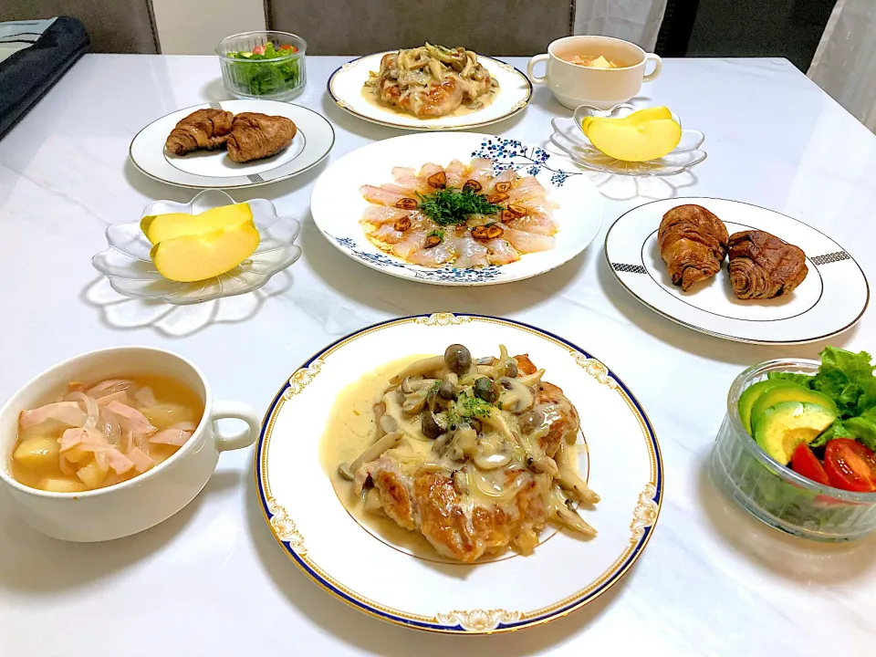 鶏肉のクリーム煮とヒラメのカルパッチョ|えみさん