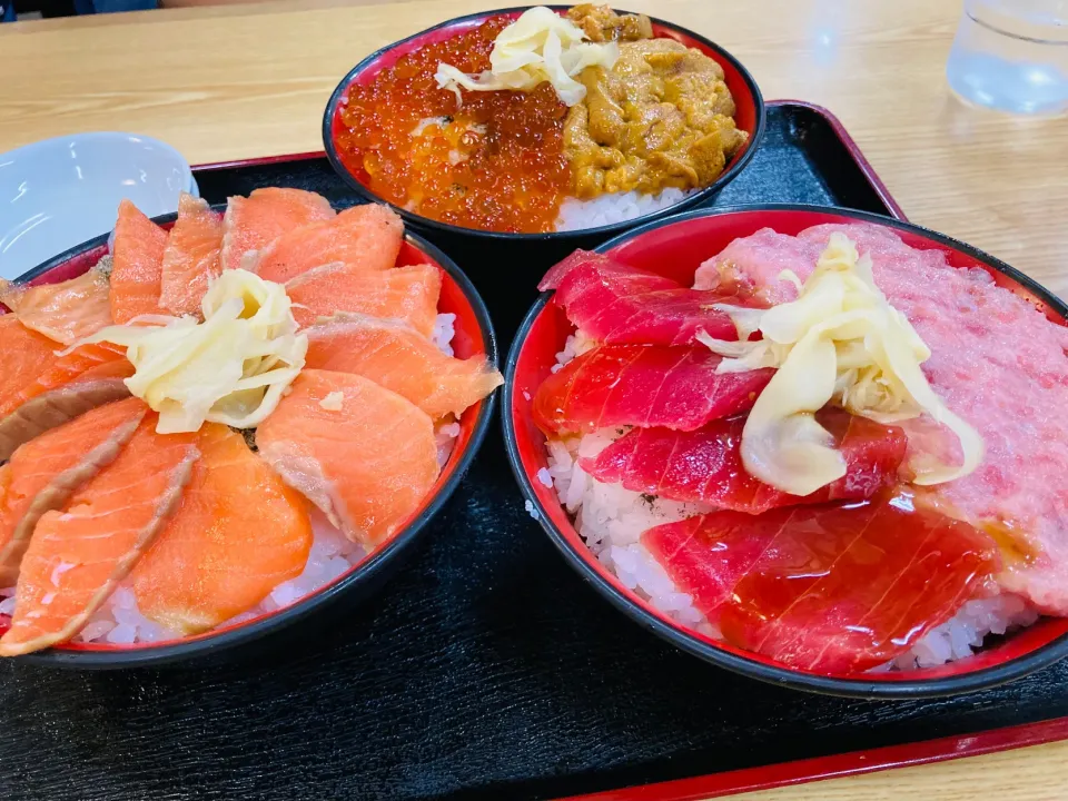 Snapdishの料理写真:20231103うにいくら丼、サーモン丼、マグロネギトロ丼|くぽさん