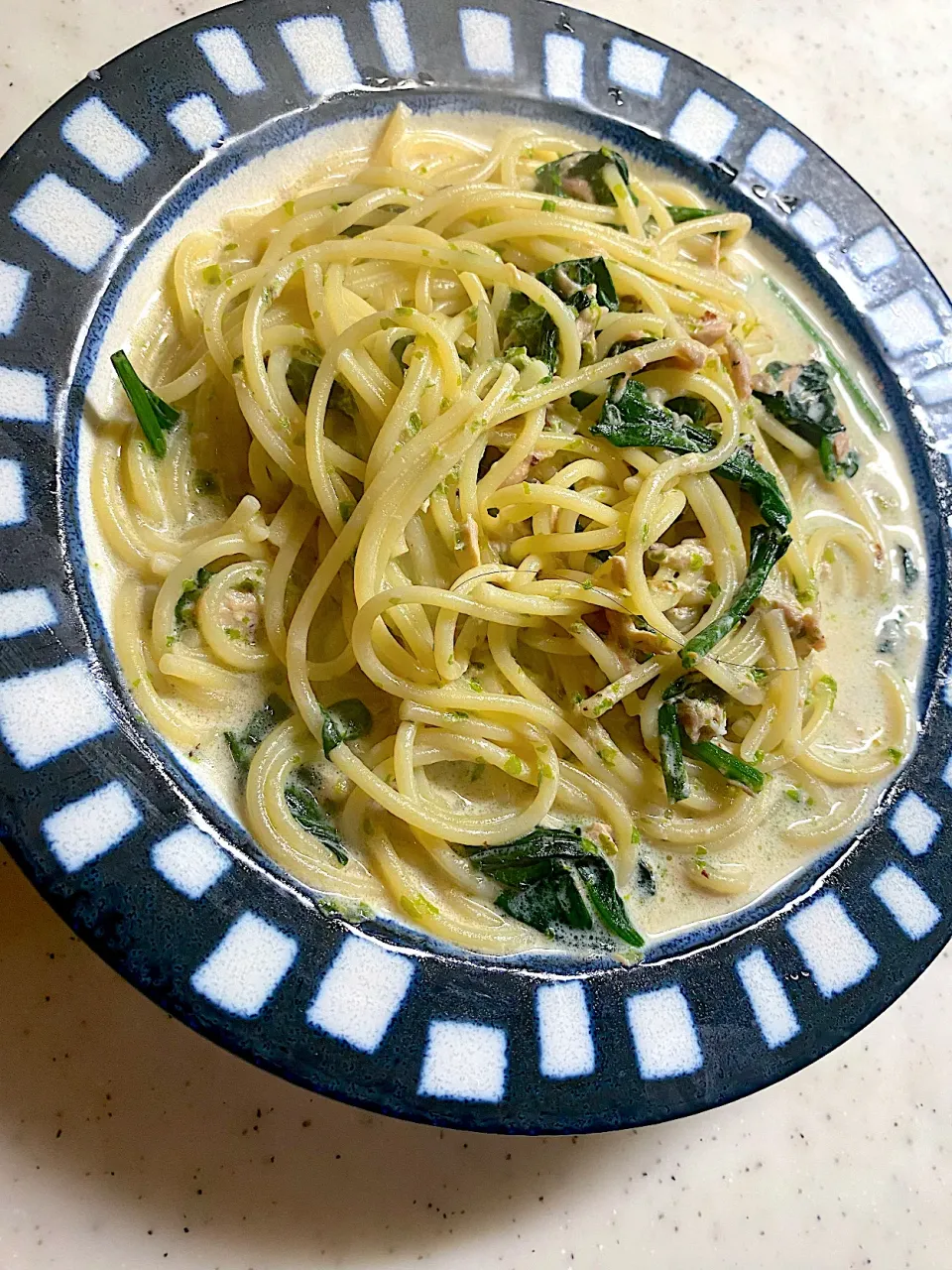 ほうれん草とツナと青海苔のクリームスパゲティ|こっぷさん