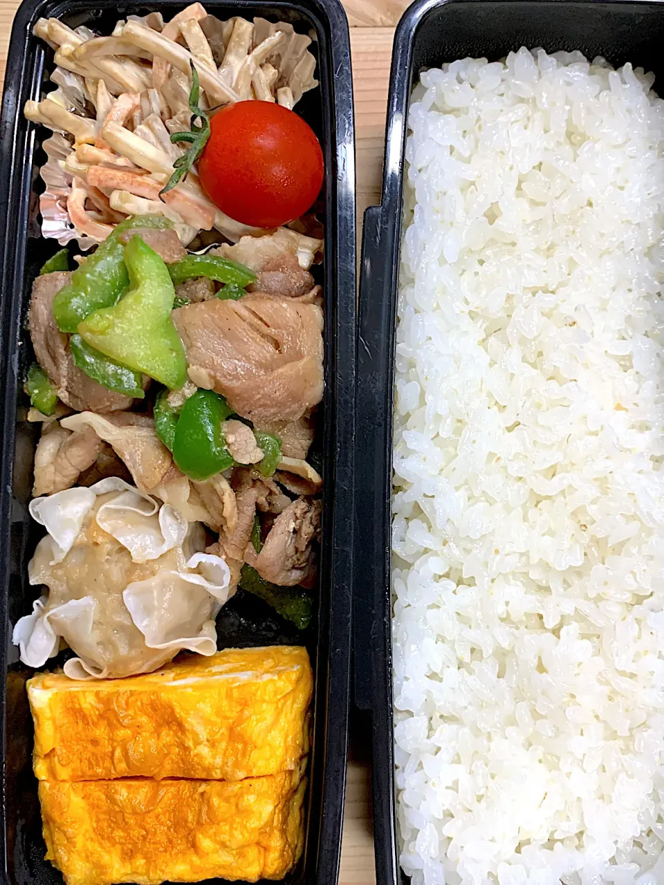 豚ピーマン炒め、シュウマイ、ゴボウサラダ|甚吾朗さん