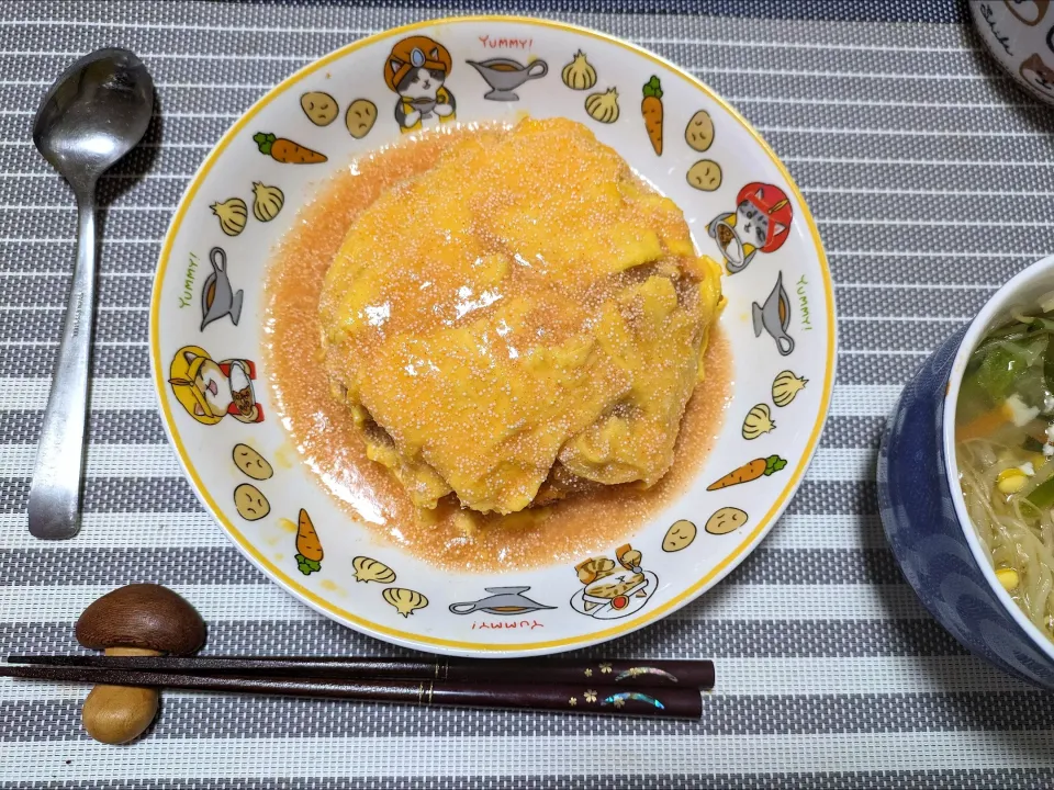 明太あんかけオムライス with 野菜スープ|なーさん