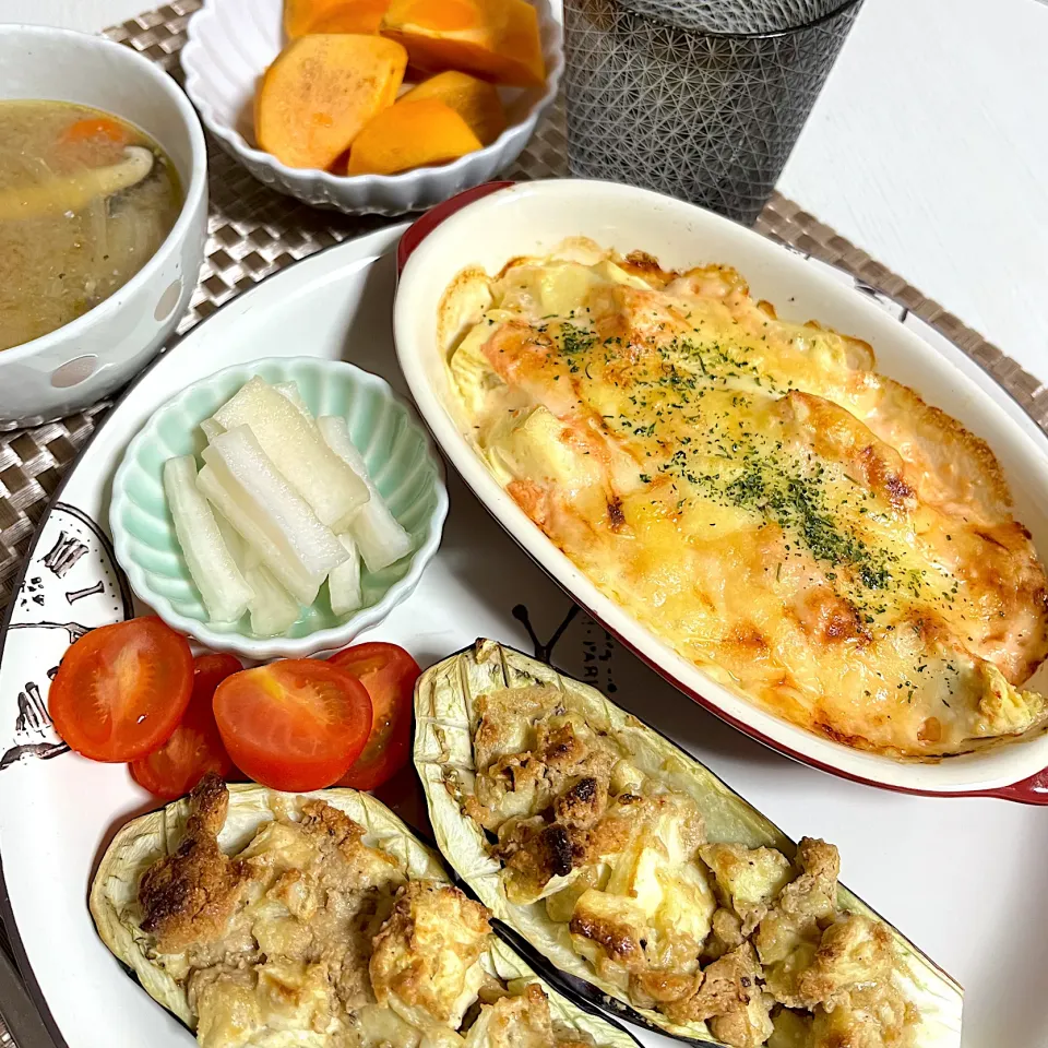 11/15晩ご飯：豆腐の明太子チーズ焼き・茄子の胡麻マヨ焼き|ななみんさん