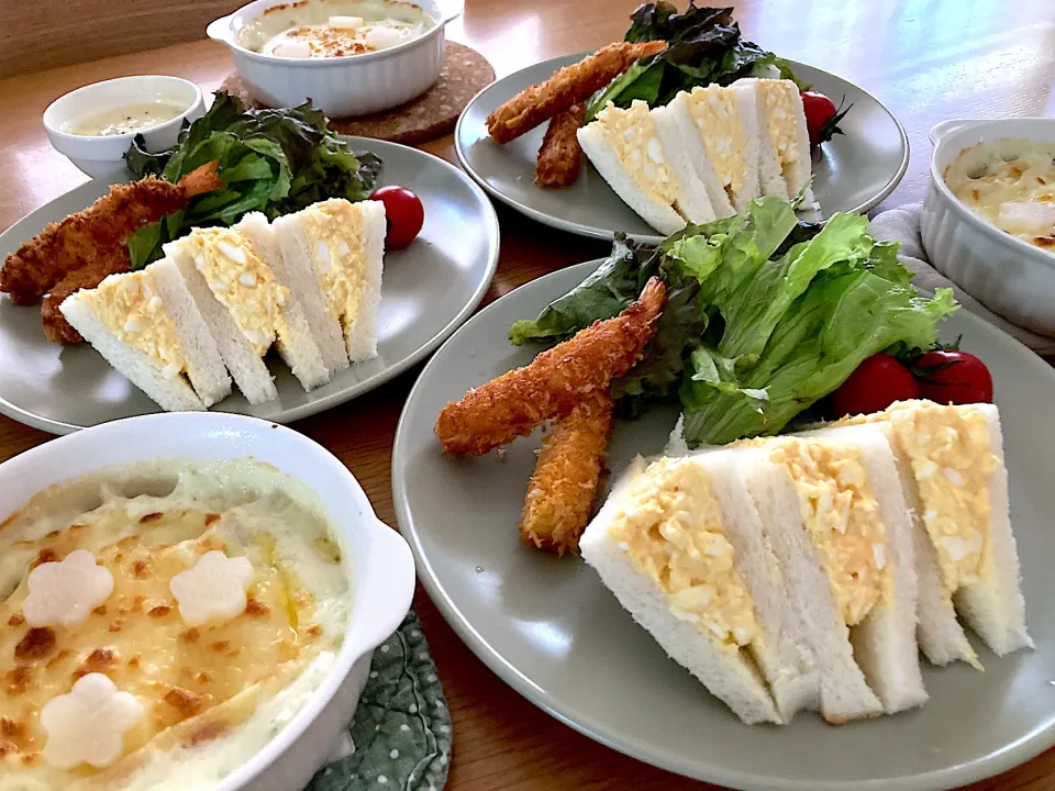 ＊たまごサンド、海老フライ🍤、グラタンの素敵ランチ💕＊|＊抹茶＊さん