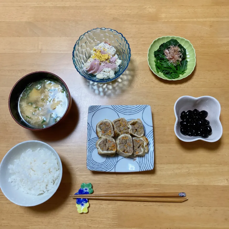 ひき肉の油揚げ巻き|ちゃみこさん