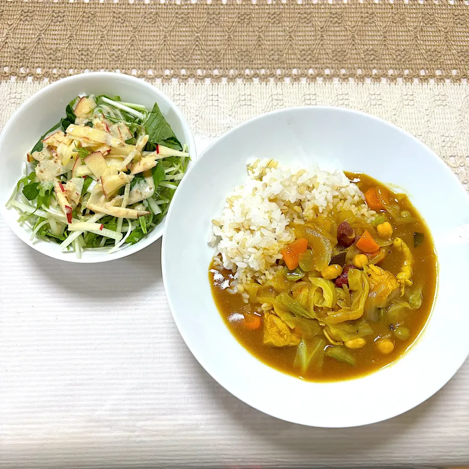 甘口チキンカレーとリンゴのサラダ|Ｍako☺︎さん