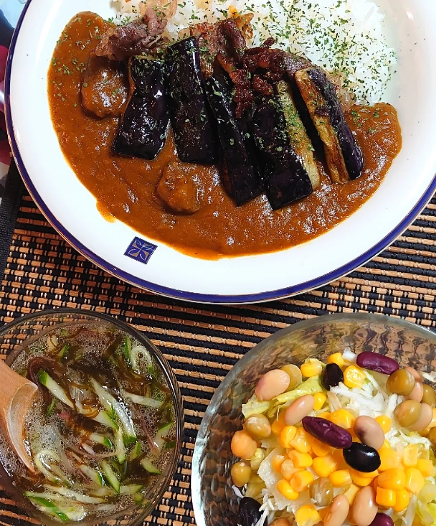 🍴夕ご飯🍴
ナストッピングカレー　
モズク酢
サラダ|ポチさん