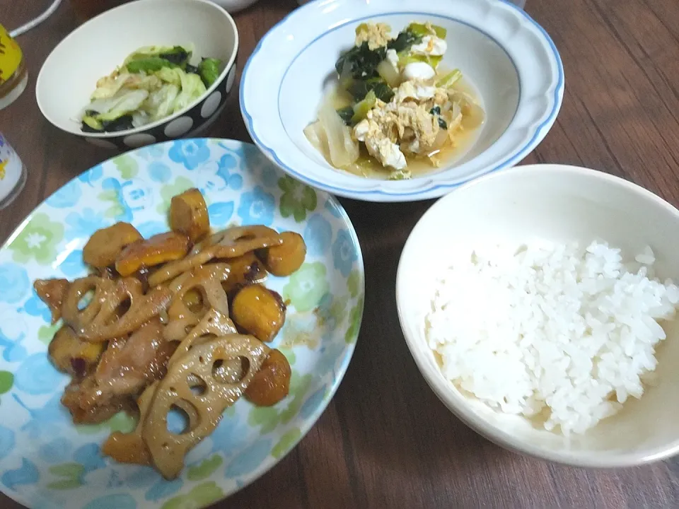 鶏肉とさつま芋の甘辛炒め
小松菜の卵とじ
チョレギサラダ|尚さん