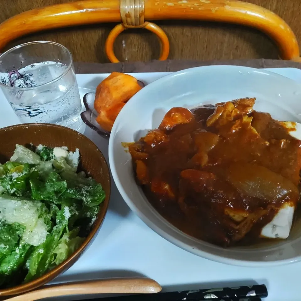 無水カレー炊飯器でwお豆腐に乗せてヘルシーに頂きました😋|rikako♪。.:＊さん