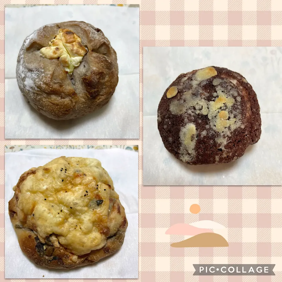 スイートポテトとクリームチーズのくるみバド、ショコラチーズブール、ほうれん草とチーズのフォカッチャ　@ウミナ|こいちさん