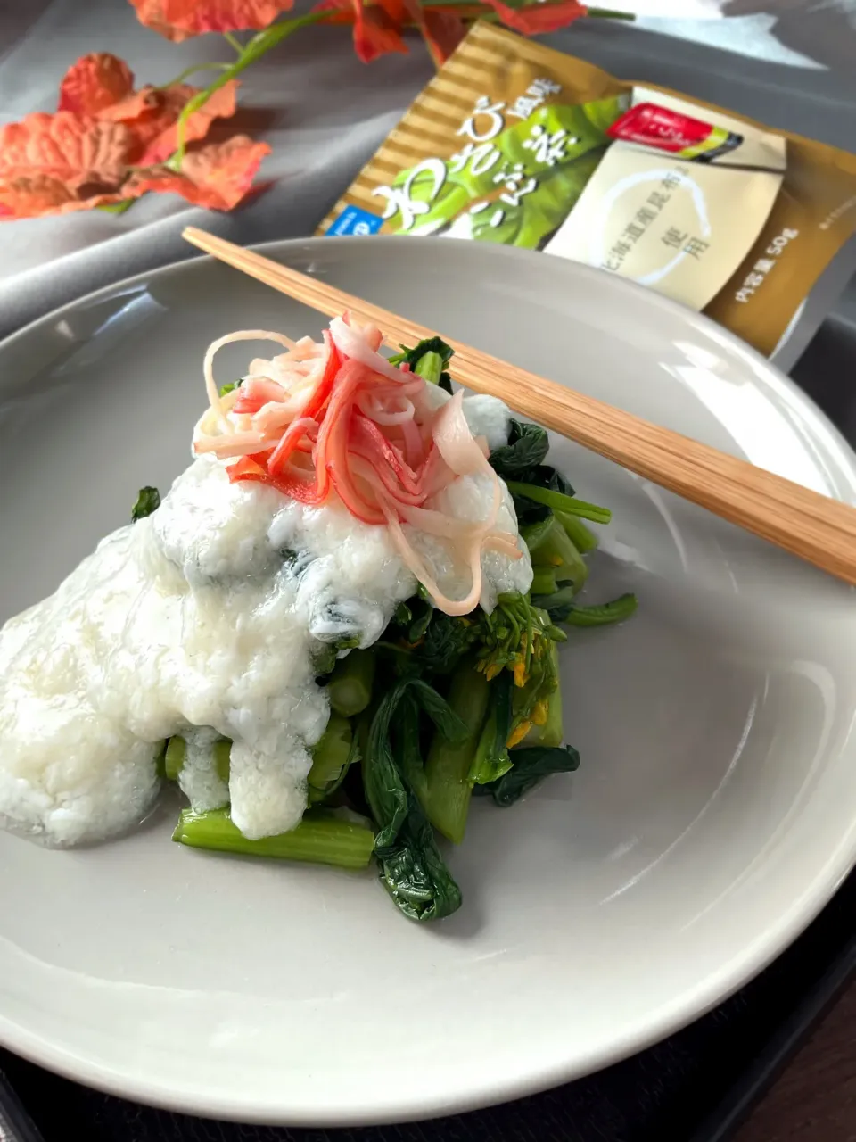 青菜のお浸し☆わさび風味こんぶ茶no卵白餡|スイーツポテトさん