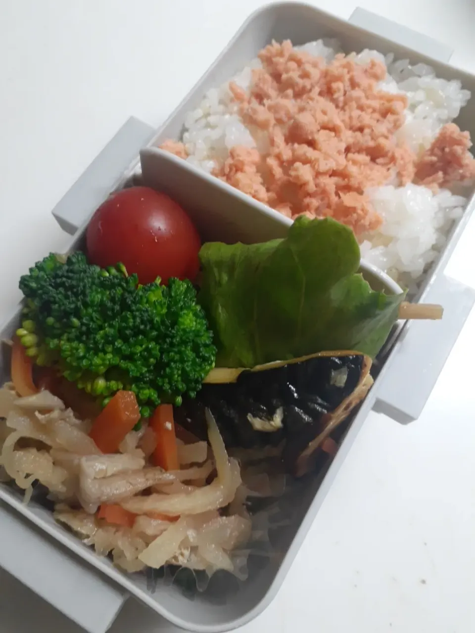 ☆中学生弁当☆玄米入り鮭ごはん、金平牛蒡、鯖、切干大根、ブロッコリー、ミニトマト|ｼｮｺﾗさん