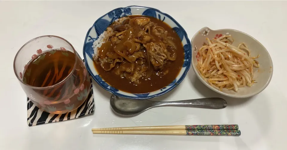 Snapdishの料理写真:晩御飯☆ハッシュドビーフ☆もやしのナムル|Saharaさん