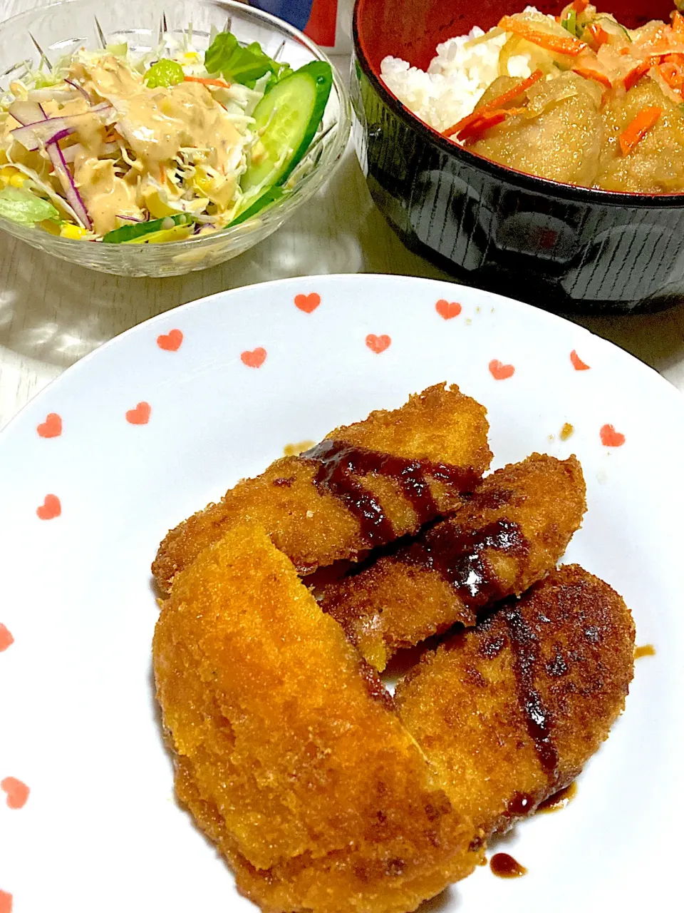 ササミチーズ、アジ南蛮漬け丼、残りミックスサラダ|Ayaさん