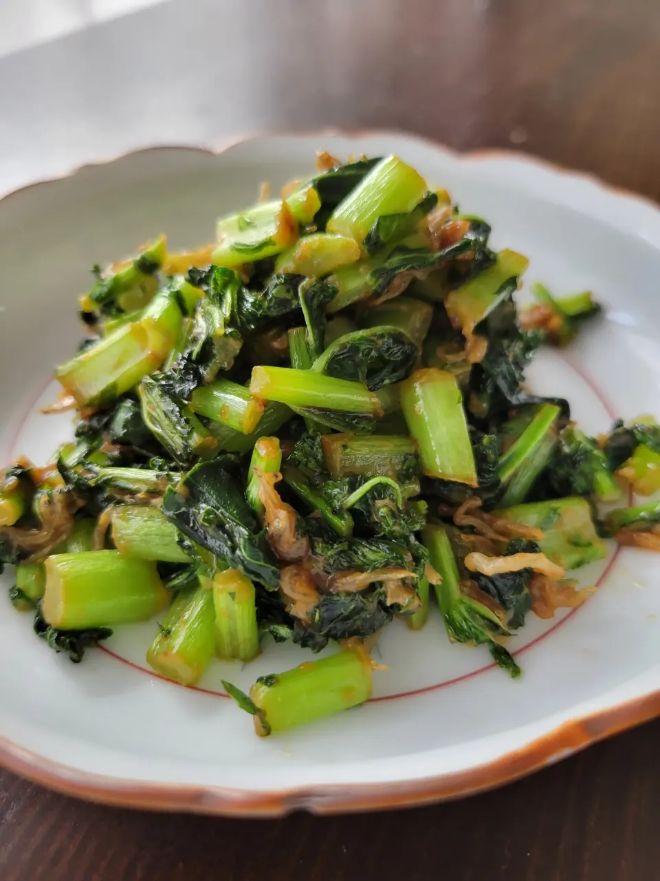 ヨゴシ（大根菜の胡麻油、味噌炒め）
ジャコもいれてみた、、|あんさん