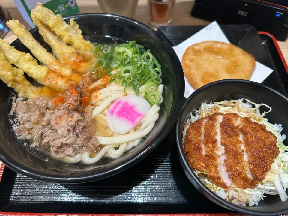 肉ごぼ天うどん、丸天トッピング、ミニたれカツ丼セット|buhizouさん