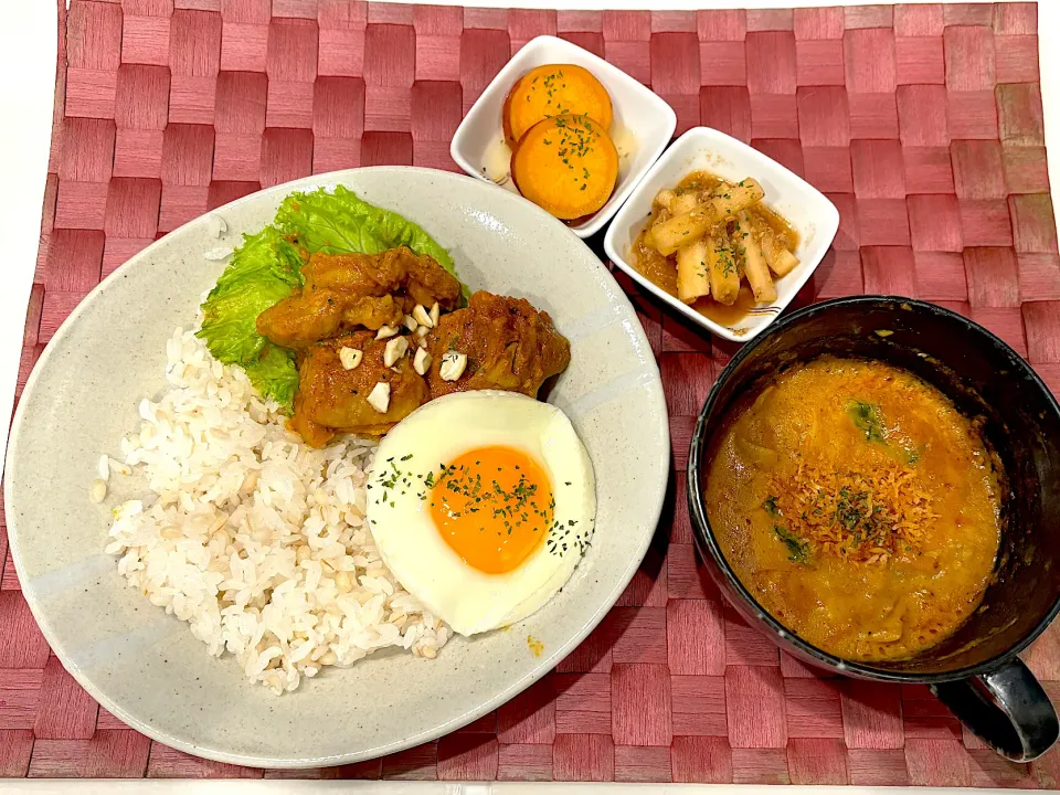 中学生息子のお昼ご飯🍚 タンドリーチキンとカレースープ🍛|Snow10さん