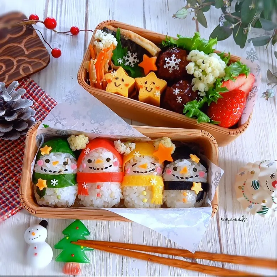 Snapdishの料理写真:カラフルスノーマンおにぎり☃️
❄️クリスマス弁当❄️|ayano.adshさん