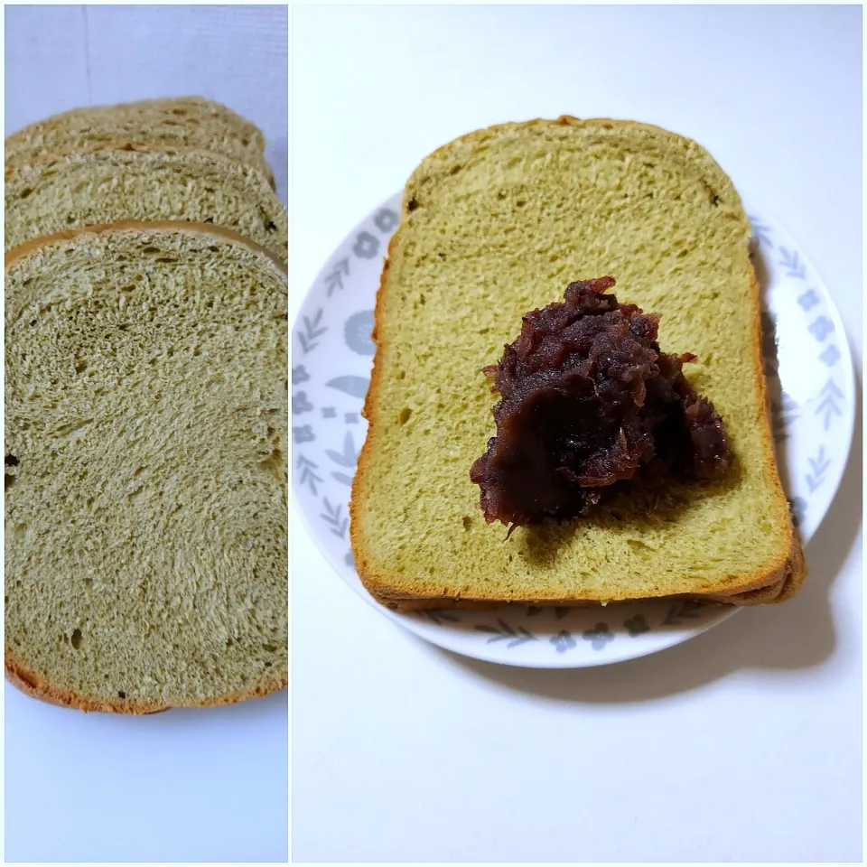 抹茶食パン　あんこをのせて朝ごはん。|あかね空さん