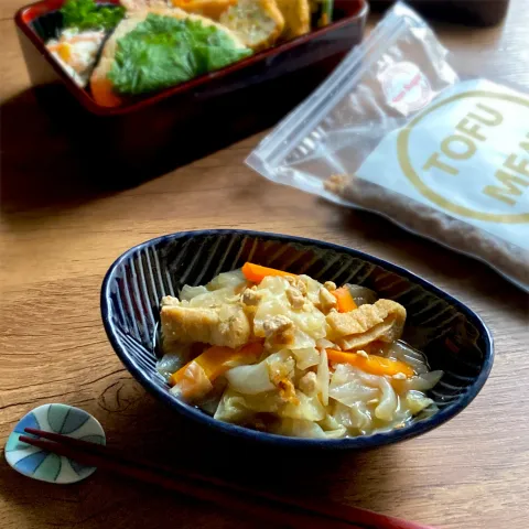 「TOFU MEAT(トーフミート) ノンシュガー 1kg」を使ってみたSnapdishの料理・レシピ写真:キャベツと油揚げの煮浸し❏TOFU MEAT