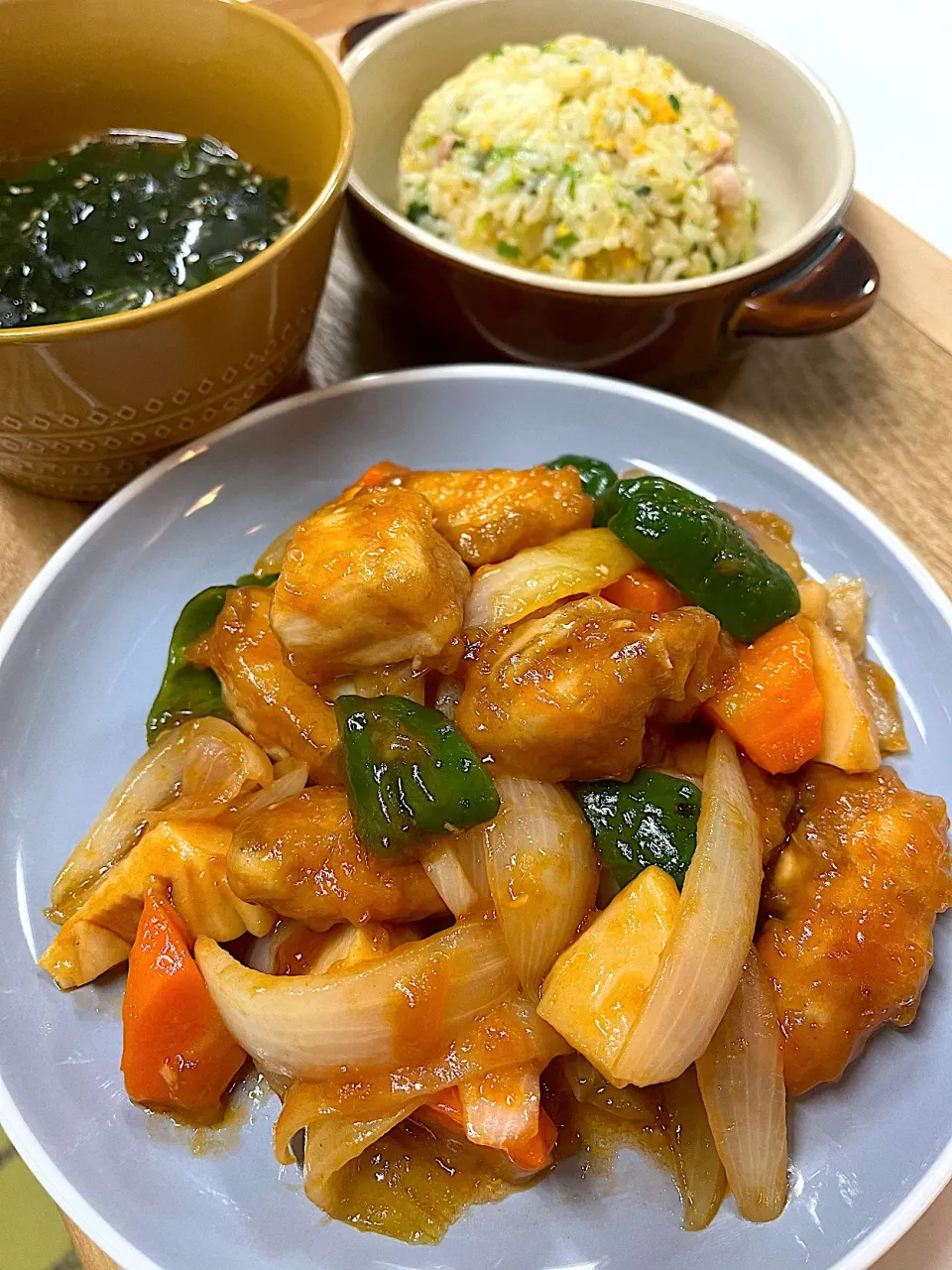 酢鶏と炒飯とわかめスープの夜ご飯🐤|＊みお＊さん