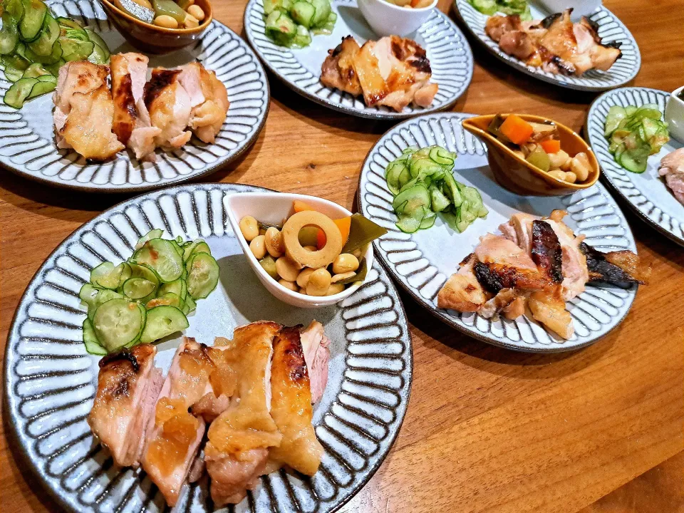 ローストチキン　五目豆煮　きゅうりの味噌おかか和え|m aさん