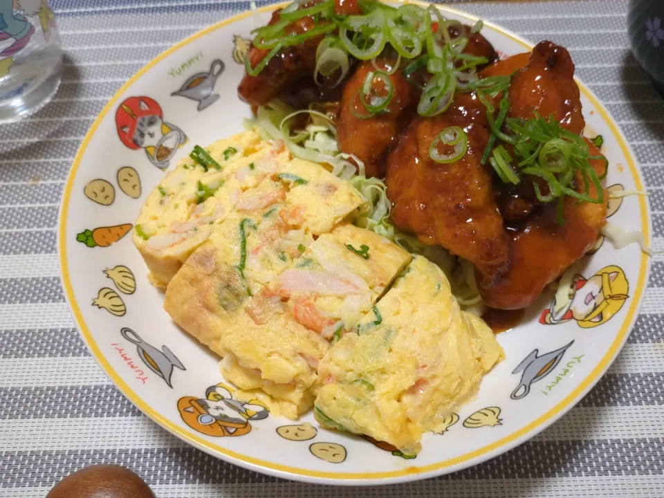 ささみヤンニョムチキンとねぎカニカマ入りたまご|なーさん