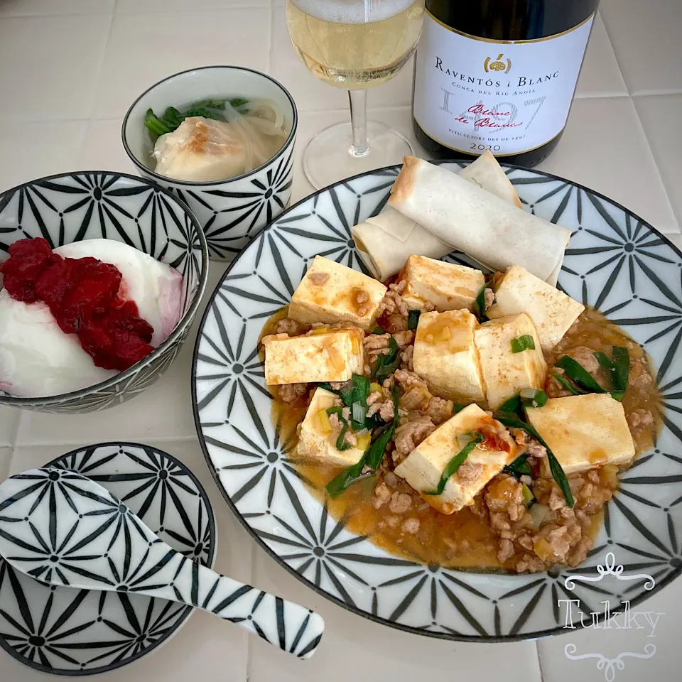 ＊麻婆豆腐と焼き春巻き＊鯛のスープと杏仁豆腐＊スペイン泡|tukkyさん