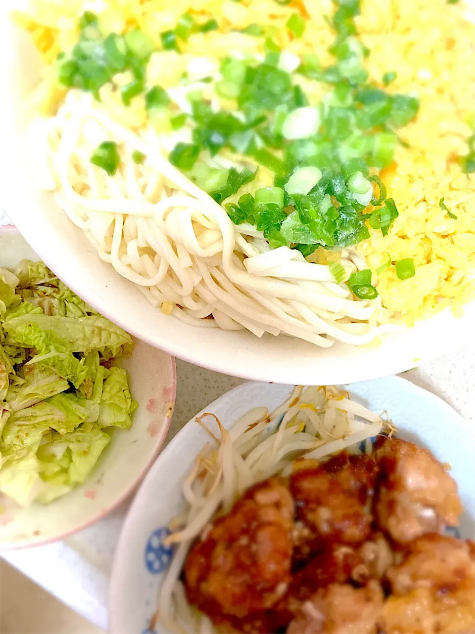 たぬきうどん、鶏焼肉、白菜漬け|まみみさん