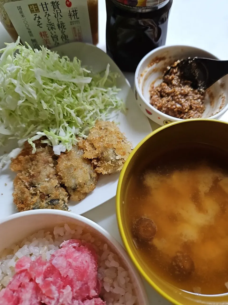 ☆夕飯☆カキフライ、ネギトロ丼　　万能ソースに砂糖とすり胡麻入ってます|ｼｮｺﾗさん