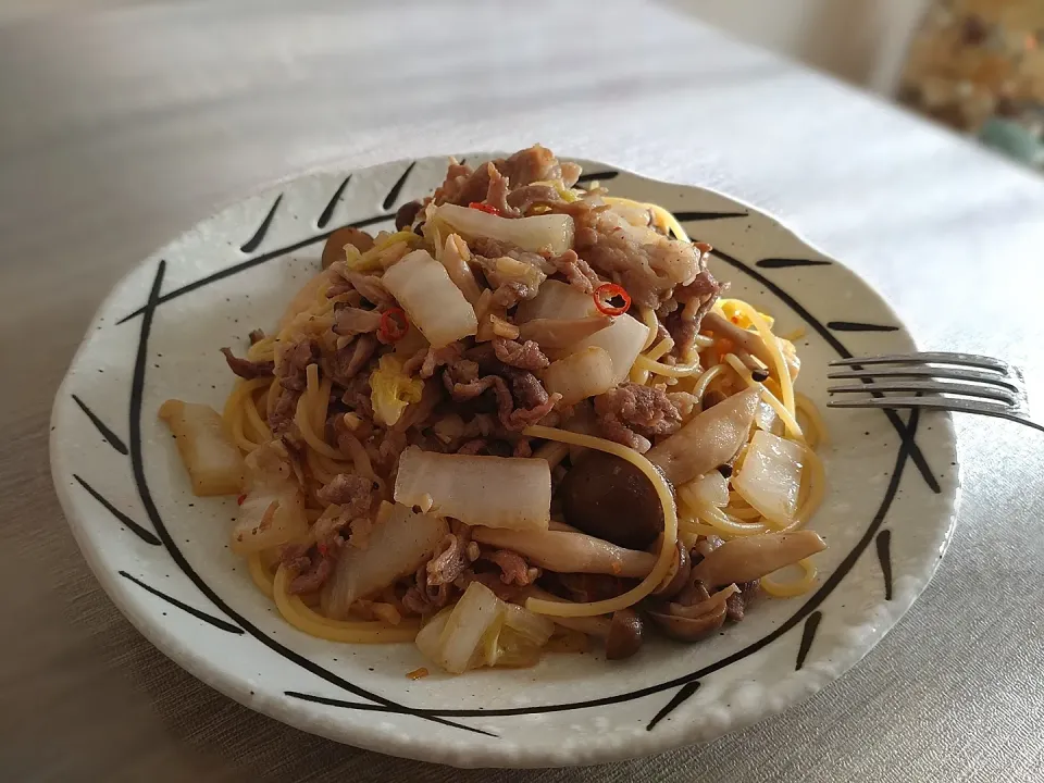 豚肉と白菜のバター醤油パスタ|わーちゃんさん