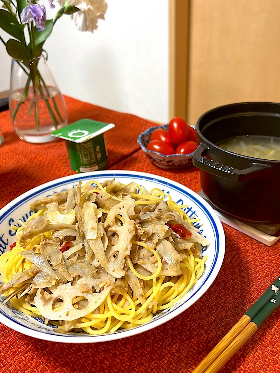 蓮根ごぼうツナパスタ|くろさん