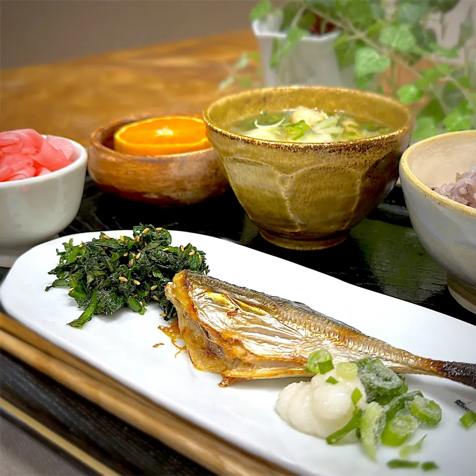 鯵の干物で朝食！|くまちゃんさん