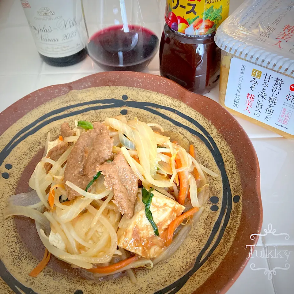 Snapdishの料理写真:＊味噌ースと大豆のお肉で豆腐の炒め物＊ボージョレ・ヌーボー2023|tukkyさん